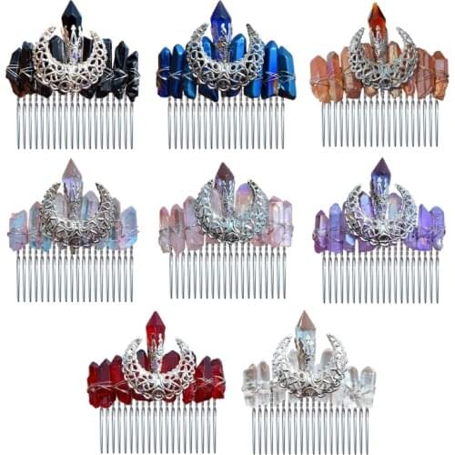 Crystal Headwear Raw Stones Hair Comb Quartz Tiara Bohemia Style Head Ornaments Fairy Headpiece for Music Festivals