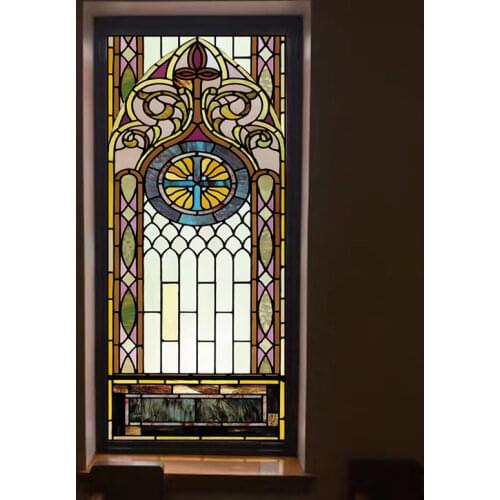 Gothic Rose Window film Glass Films Frosted Stained Fake Window with Cross Church Style Sticker can do custom size
