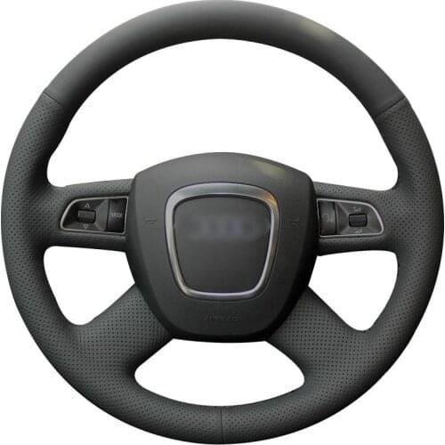 DIY Custom Hand Stitching Dark Gray Natural Leather Car Steering Wheel Cover for Audi Old A4 B7 B8 A6 C6 2004-2011 Q5