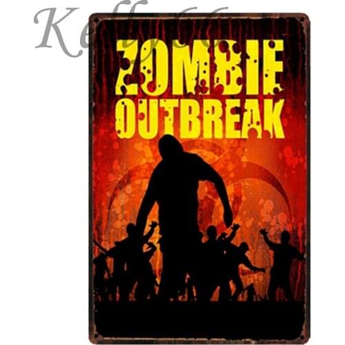 [ Kelly66 ] Zombie Outbreak Keep out Metal Sign Tin Poster Home Decor Bar Wall Art Painting 20*30 CM Size y-1739