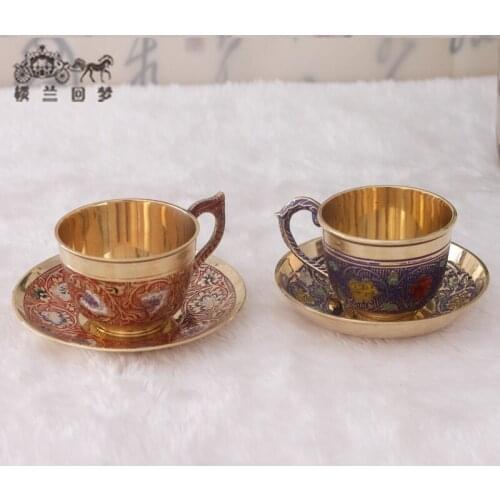Creative coffee cup saucer copper teacup breakfast office couple cup pure handmade afternoon tea set imported from India