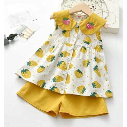 Baby Girls Summer Clothes Kids Girls Sleeveless New Fashion Pineapple Print T-shirt+ Shorts Clothes Set Childrens Costumes