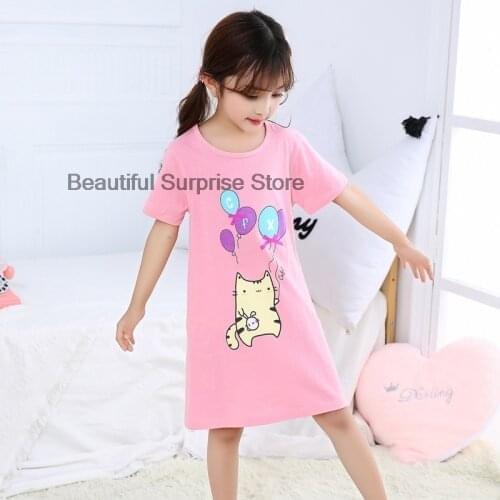 Summer Dress Night Wear Loose Thin Youth Nightdress Cartoon Printed Sleep Wear Short Sleeve Casual Girls Sleepwear Loungewear