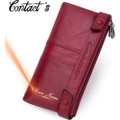 Contacts Fashion Long Purse Genuine Leather Women Wallet Female Wallets Clutch Zipper Phone Pocket Card Holder Carteras RFID