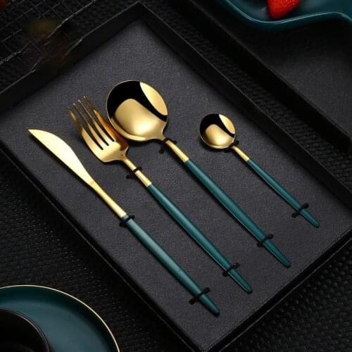 4-piece Stainless Steel Cutlery Western Food Set Spoon Fork Knife Teaspoon Cutleries Family Dinnerware Dining Dinner Set