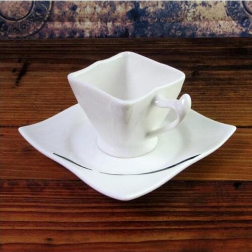 New arrival Novel art creative coffee cup gift ceramic coffee cup square and saucer Tea set