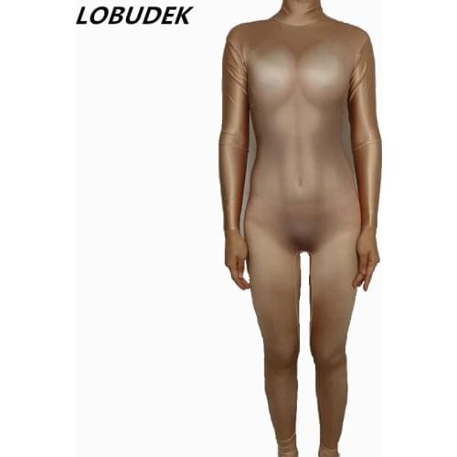 Nude Jumpsuit Female Singer Dancer Sexy Costume Big Stretch Bodysuit Nightclub Pole Dancing Party Wear performance Tight-fitting