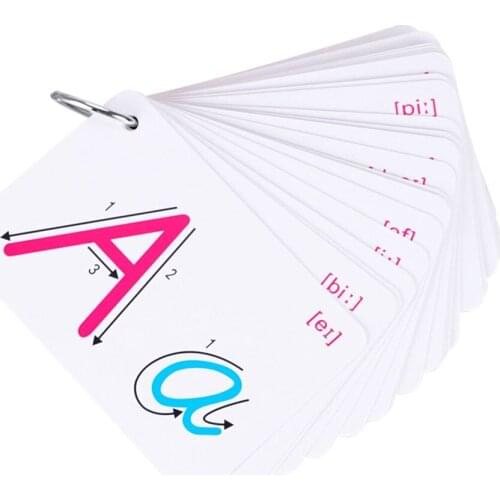 26 Letters English Flash Cards with Buckle Educational Alphabet Learning Toy Books Games for Kid Children Handwritten Montessori