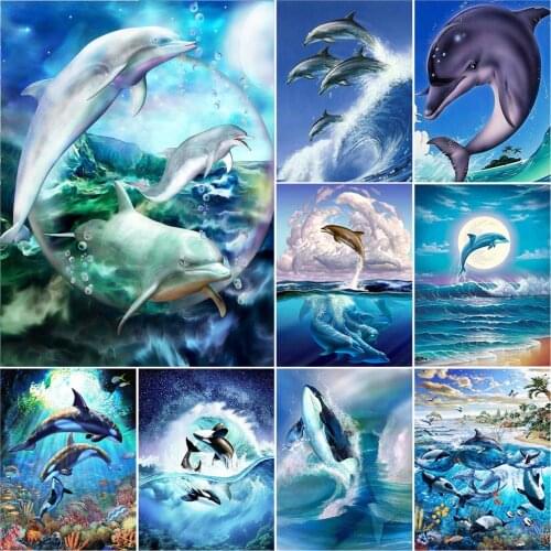 DIY Full Drill Diamond Painting Dolphin 5D Diamond Embroidery Animal Mosaic Rhinestone Cross Stitch Home Decoration Gift