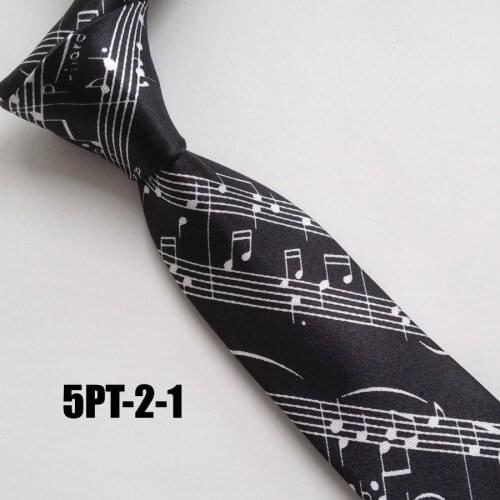 5cm Popular Men Casual Narrow Ties Fashion Printed Necktie Black with White Music Notes Score