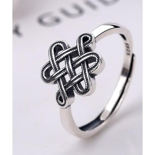 S925 Sterling Chinese Ethnic Style Girls Ring Totem of The Chinese Nation Womens Fashion Simple Creative Chinese Knot Ring 2021