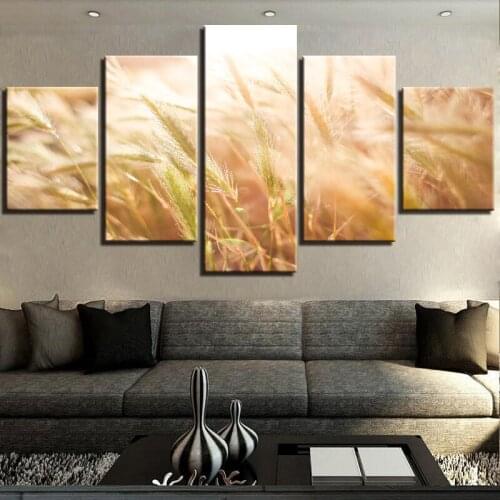 Modern Painting 5 Pieces Combined Posters Abstract Wheat Field Canvas Printings Wall Art Pictures for Living Room Decor