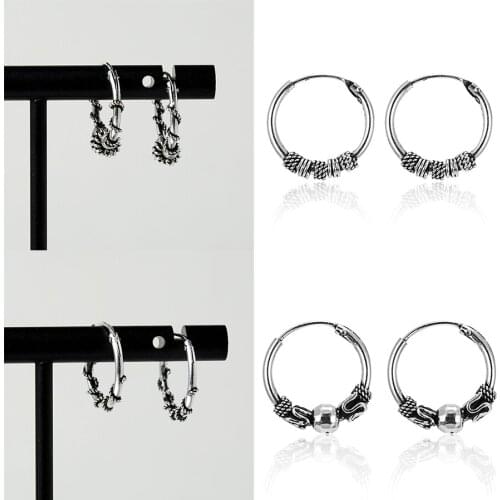 Belleper Unisex Vintage Hoop Earring Silver Color Handmade Winding Fashion Earring For Women Man Couple Lover High Quality Gift