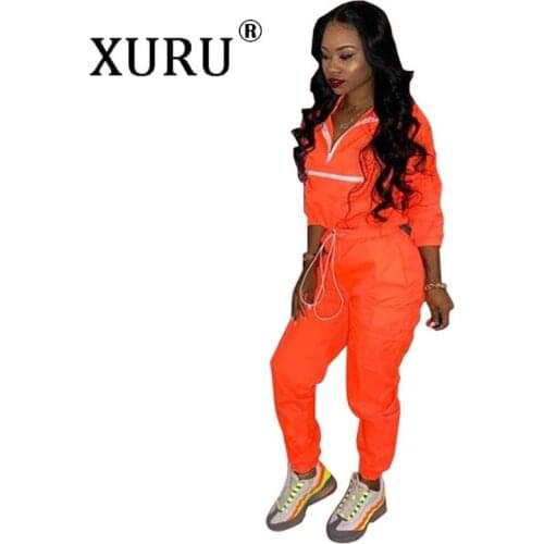 XURU Autumn New Womens Jumpsuit Two-piece European and American Hot Casual Zipper Stitching Jumpsuit Suit