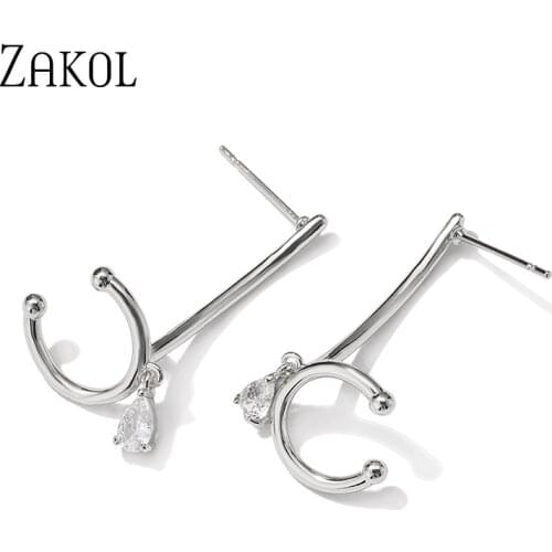 ZAKOL Korean Fashion Water Drop Zircon Dangle Earrings Temperament Party Jewelry for Women Birthday Christmas Gifts EP2897