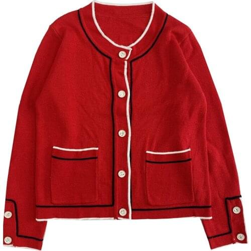 College Style O-Neck Single-Breasted Knit Cardigan Jacket Women Casual Fashion Long Sleeve Striped Embroidery Sweater Winter