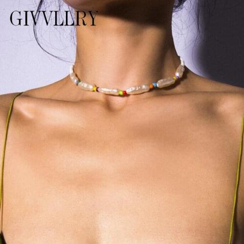 Free Shipping Baroque Pearl Choker necklaces for Women Ethnic Colorful Beads Collar Chain Necklace Gift Jewelry