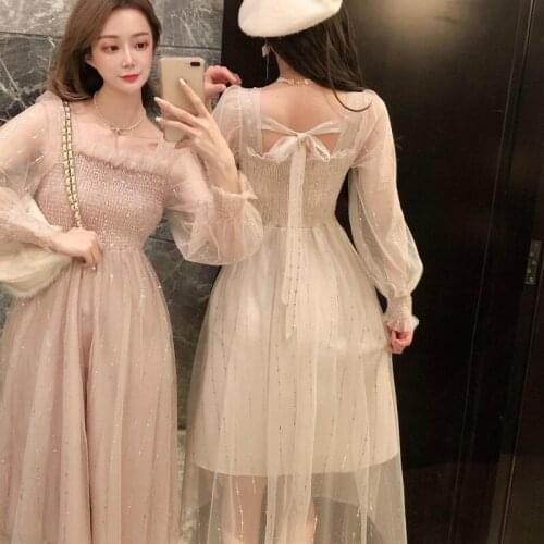 2021 Spring Summer Women Beach Style Dress Long Sleeve Mesh A Line Dress Small Fairy Fresh and Lovely Sexy Womens Dresses Y509