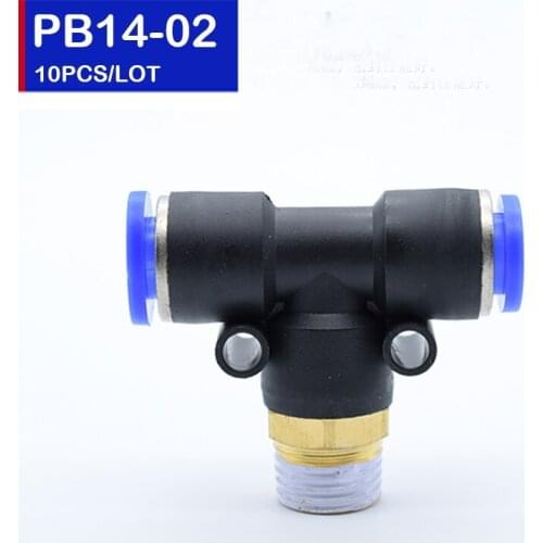 10Pcs PB14-02 Pneumatic Fitting 1/4" Male Thread 14mm Push In Quick Fittings T Connectors