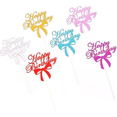 10Pcs Bling Sparkle Cake Toppers Decoration Boy Man Happy Birthday Bowknot Cupcake Topper Decors Supplies Kids Birthday Party