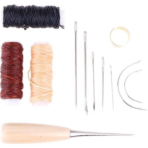 12pcs/set Hand Sewing Needles Waxed Thread Awl Thimble DIY Leather Repair Tool Leathercraft Sewing Tools