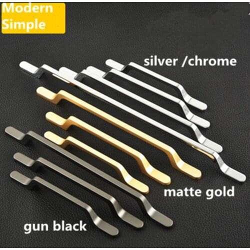 128 192mm Modern Simple Chrome Matte Gold Length Furniture Door Handle Gun Black Kitchen Cabinet Wardrobe Door Pull Handle 288mm