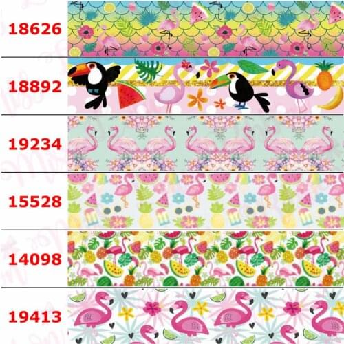 16mm-75mm Cartoon Flamingo Series Scale Cactus Summer Ice Cream Printed Grosgrain/Elastic Ribbon DIY Hair Bowknots 50yards/roll