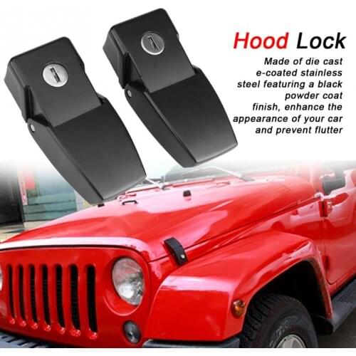 2pcs Hood Latch Locking Catch Hood Lock Kit with Keys for Jeep Wrangler JK Unlimited 2007-2017
