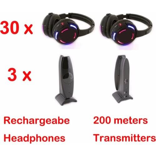 3 channels silent disco 30 Wireless headphones and RF Silent Disco earphones For iPod MP3 DJ music pary club meeting