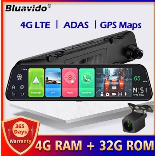 Bluavido 12 Inch 4G ADAS Car Mirror Video Camera Android GPS Navigation 1080P WiFi Dual Lens Auto DVR Recorder 24 Hours Monitor