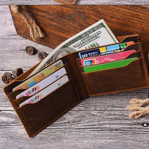 BISI GORO 2020 New Genuine Leather Wallets for Men Vintage Card Holders Business High Quality ID Wallets Simple Slim Solid Purse