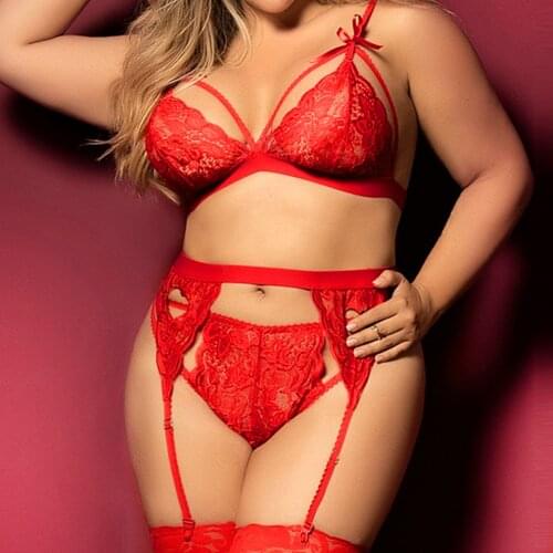 Large Size Sexy 3 pieces Underwear Set For Women Lace Lingerie Babydoll Breathable Nightwear Bra Set G-String Panties 5xl