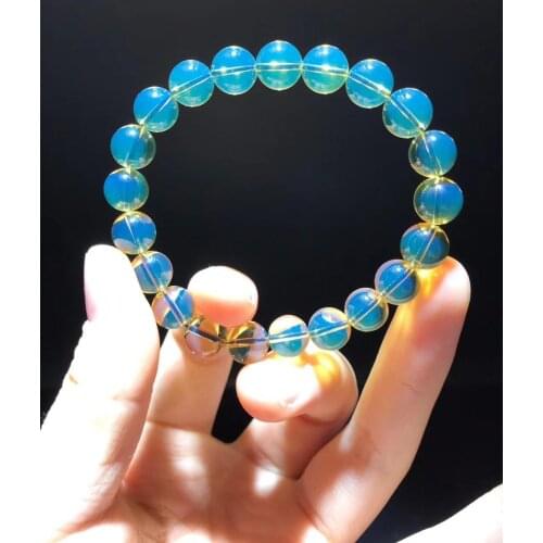 8mm Certificate Natural Blue Amber Bracelet Women Mexico Clear Crystal Stretch Round Beads Bracelet Fashion Jewelry AAAAA