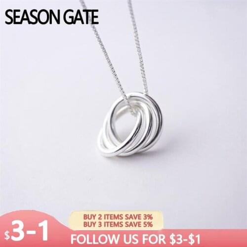 Season Gate 925 Sterling Silver Chain Three Crossed Circles Pendant Simple Fashion Necklace for women SN066