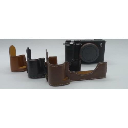PU Leather Half Body Set Cover with screw Camera Bag For Sony A7C Alpha 7C ILCE-7C Bottom Case With Battery Opening