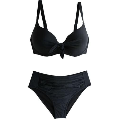 Black Bikini Swimsuit Vintage Retro High Pant Hot Pants Padded Hoops