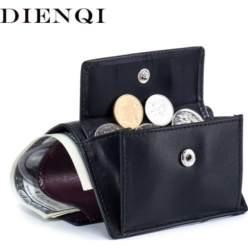 DIENQI Genuine Leather Coin Purse Wallets Men Women Rfid Card Holder Money Bags Male Short Small Slim Mini Wallet Black Walet