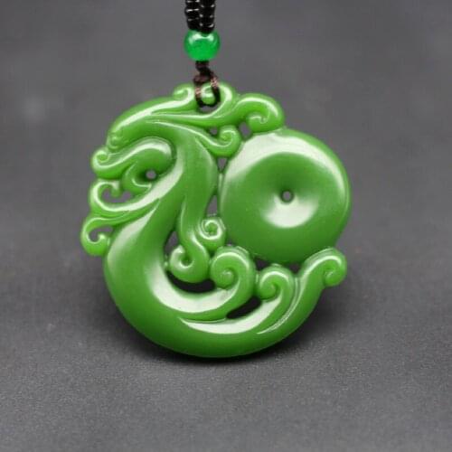 Phoenix Natural Green Jade Pendant Necklace Chinese Double-sided Hollow Out Carved Charm Jewelry Fashion Amulet Men Women Gifts