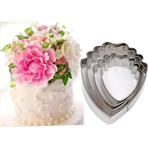 4pcs Sugar Baking Mold Peony Flowers Cake Fondant Plunger Cutter Decorating Mold Kitchen Tool