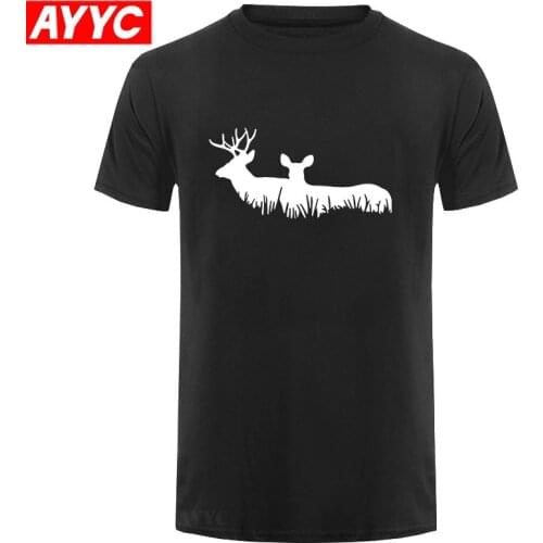 AYYC T Shirt Tshirt Simple creative Deer Family Print cotton T Shirts Mens New Arrival Summer Style Short Sleeve Men t shirt