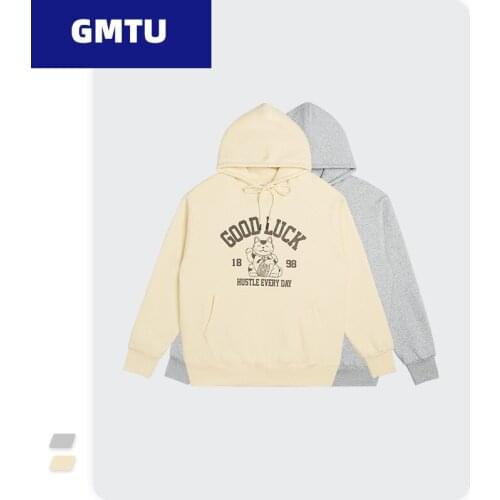 Long Sleeve T-shirt lucky lucky cat loose plus velvet hooded sweater mens jacket men clothing