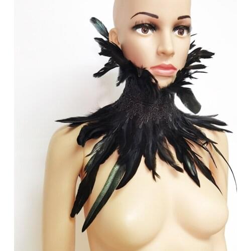 Gothic Feather Collar Victorian Cosplay Fake Collar Halloween Masquerade Party Stage Performance Feather Choker Collar Shawl