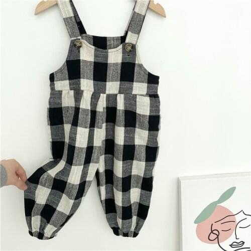 Spring 2021 Baby Girls Overalls Pants Fashion Children Clothing Toddler Jumpsuits Child Cute Plaid Romper Kids Boys Clothes