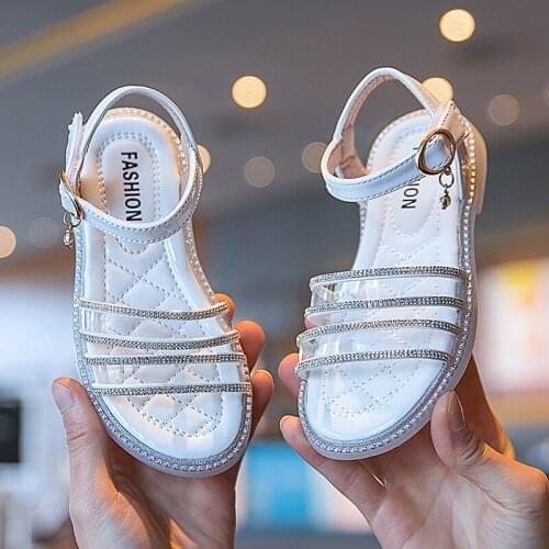 Summer New Korean Girls' Diamond Sandals Princess Shoes Beach Shoes Medium and Large Childrens Shoes