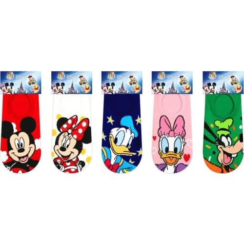 Disney 1 pcs Harajuku fashion cotton solid color socks cartoon socks Mickey/Minnie print pattern non-slip rubber cute boat socks