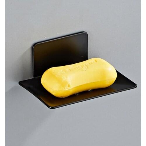 No Drilling Black 3M Paste Bathroom Shelf Soap Dish Box Holder Drain Basket Storage Rack Wall Mounted Toilet Kitchen Accessories