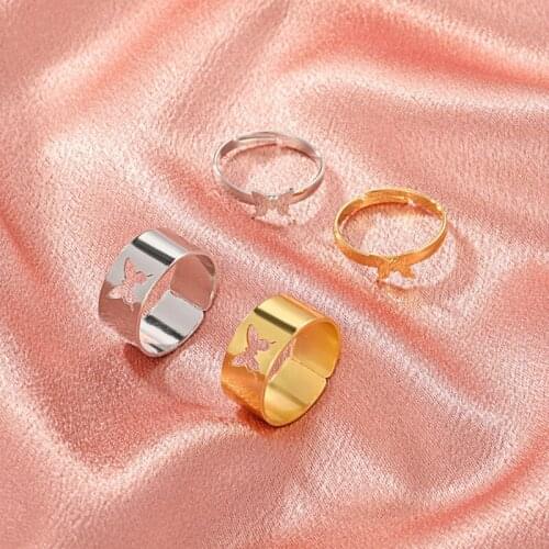 N58F New Product Butterfly Ring Set Ins Retro Creative Metal Geometric Hollow Ring Opening Adjustable Ring For Teen Girls