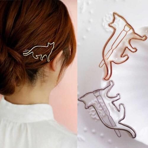 New Arrival Lovely Cat Hair Clip Cute Animal Hollow Cat Hairclip Hair Pin Silver Color and Gold Colors for Women Hair Jewelry