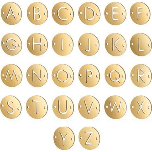 Wholesale 30pc/lot DIY 2 Holes Initials Stainless Steel Disc Letter Charms Pendant Jewelry Components Girls Women Making Jewelry