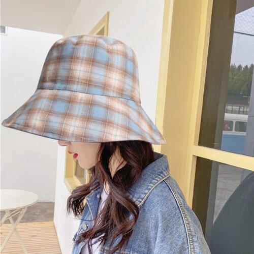 Bucket-Hats Plaid Print Sunscreen Men Women Panama Hat Cotton Fashion Anti-sun Hip Hop Outdoor Sports Fisherman Cat